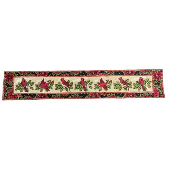 St Nicholas Square Table Runner Wit 12 Placemats Red Christmas Cardinals - Picture 6 of 7
